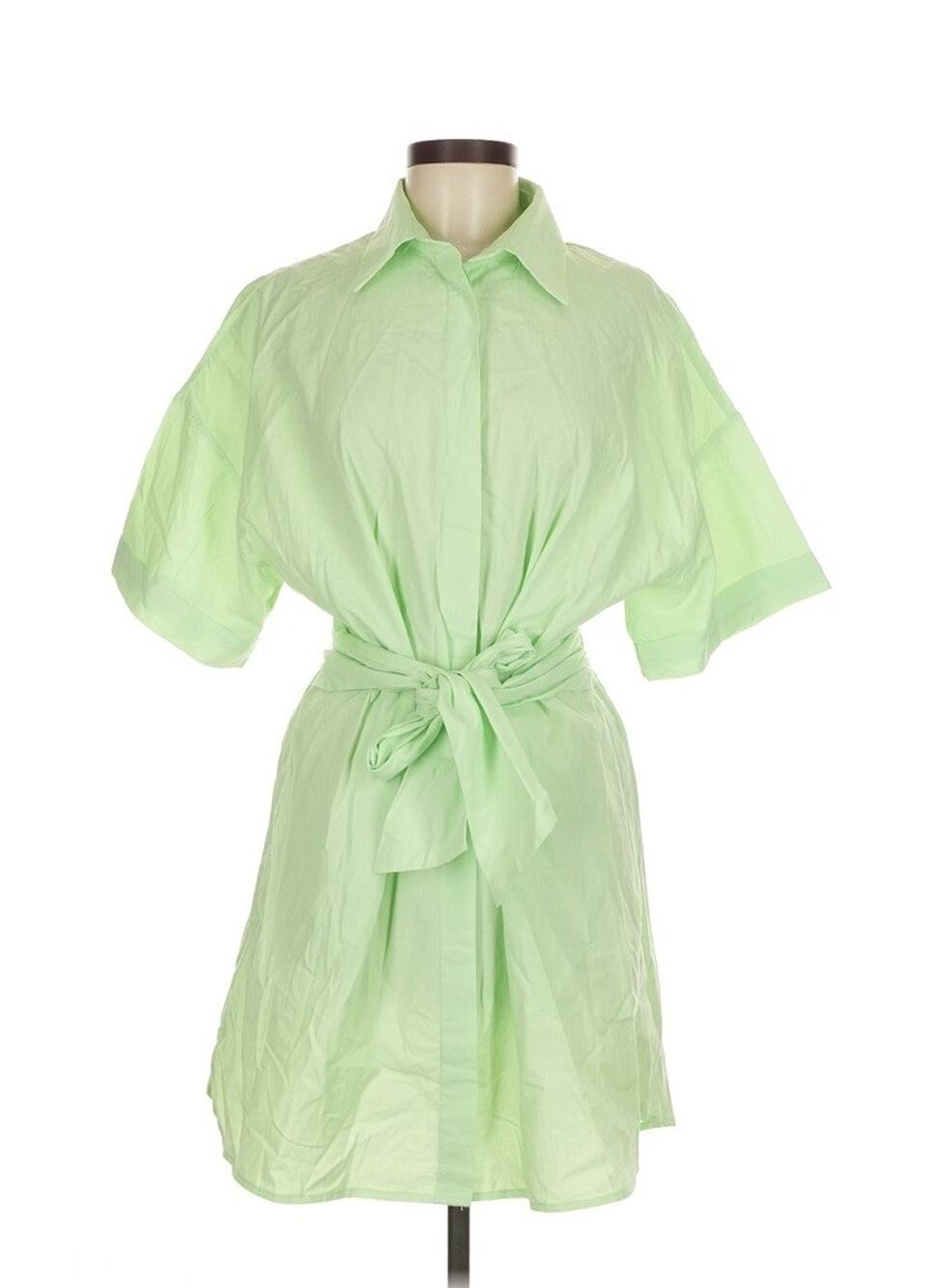 Colcci Brazil Green Shirt Dress Womens Size [M] Belted Short Sleeve Button Down